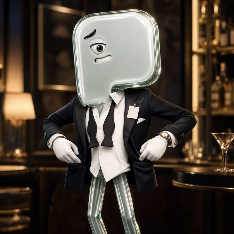 Agent 004 in a rumpled tuxedo with an undone bow tie, standing in a lounge